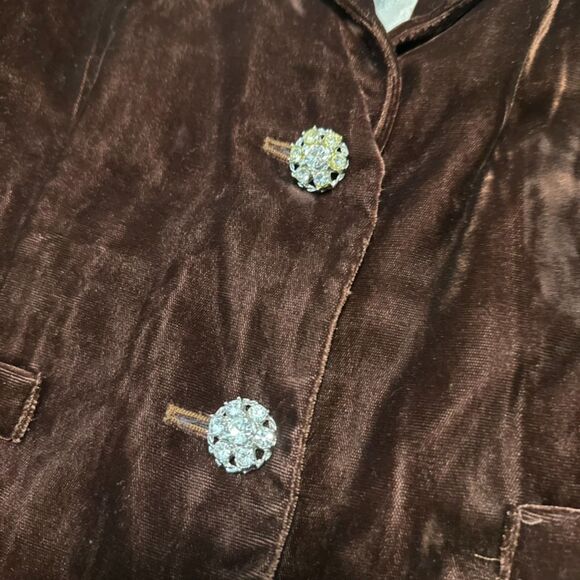 Vintage Y2K Cache Brown Velvet Rhinestone Buttons Glam Blazer, Made in USA - Picture 2 of 9